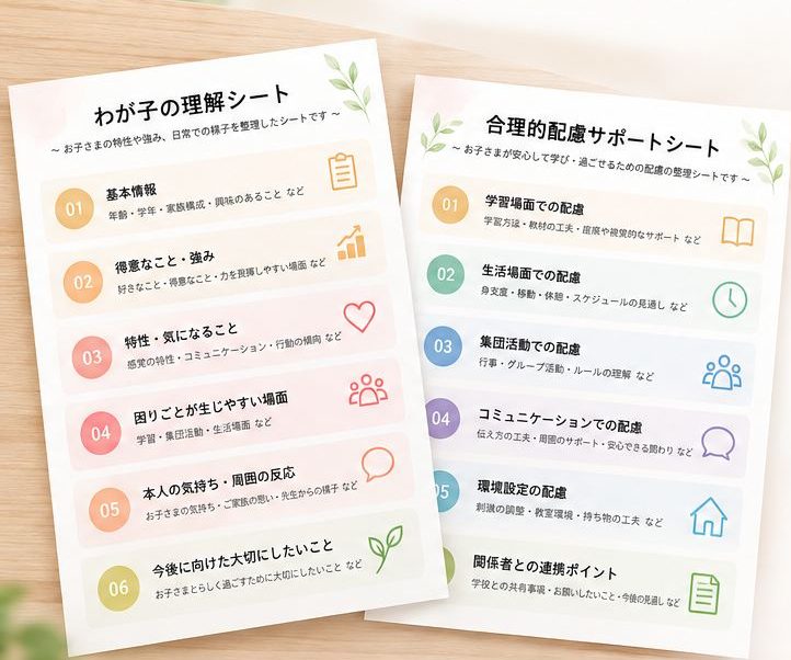 わが子の理解シートと合理的配慮サポートシートの資料イメージ